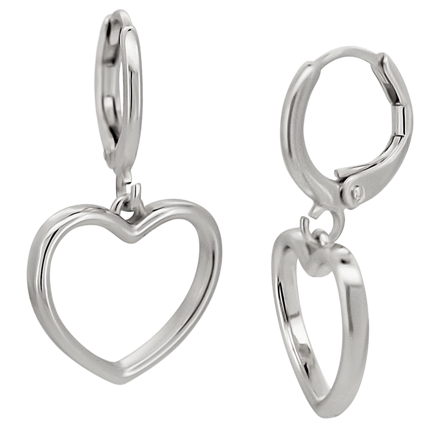 Hypoallergenic 316L Stainless Steel Hollow Heart Dangling Huggies – Clip-On Earrings in silver