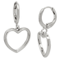 Hypoallergenic 316L Stainless Steel Hollow Heart Dangling Huggies – Clip-On Earrings in silver