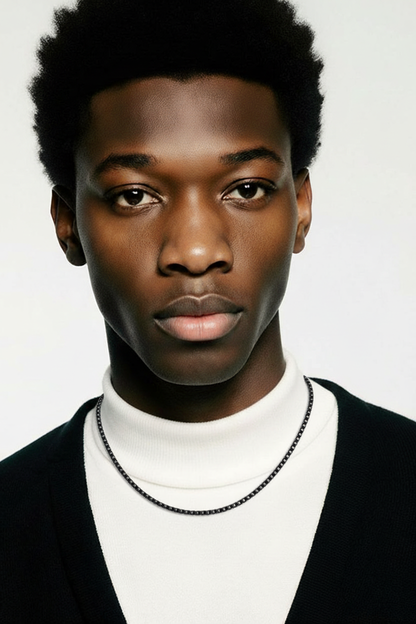 Black Enamel Stainless Steel Round Box Rolo Chain Necklace – 4mm Bold Design