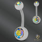 316L Surgical Steel Double Gem Cubic Zirconia Belly Navel Ring  Clear Color - 8x5mm Ball - 14g Thickness - 11mm Length