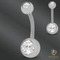 316L Surgical Steel Double Gem Cubic Zirconia Belly Navel Ring  Clear Color - 8x5mm Ball - 14g Thickness - 11mm Length