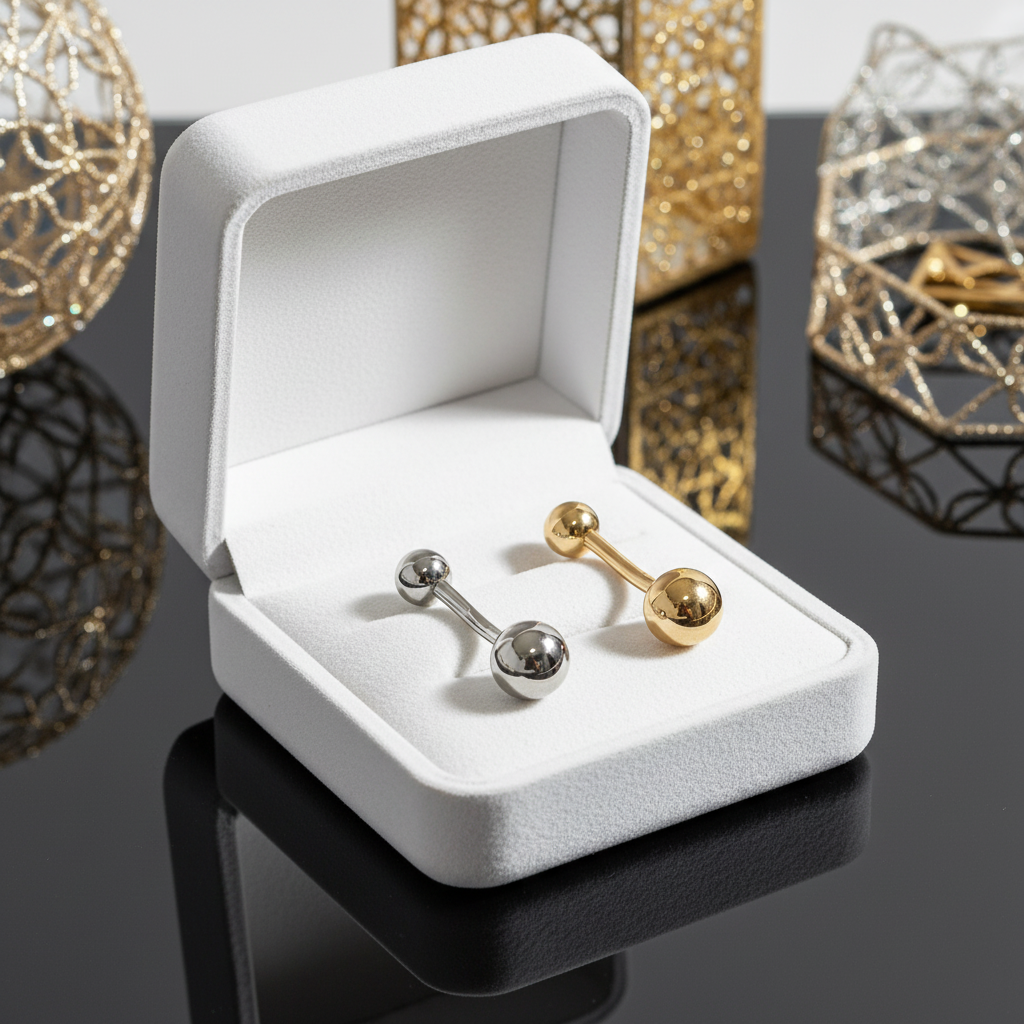 316L Surgical Steel Plain Design Belly Navel Ring  Steel  - 8x5mm Ball - 14g Thickness - 11mm Length