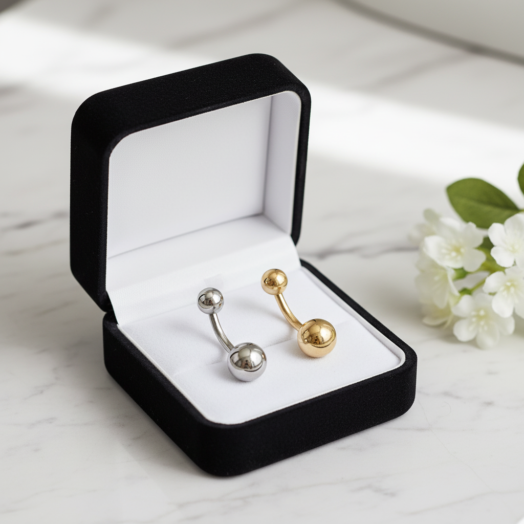 316L Surgical Steel Plain Design Belly Navel Ring  Steel  - 8x5mm Ball - 14g Thickness - 11mm Length