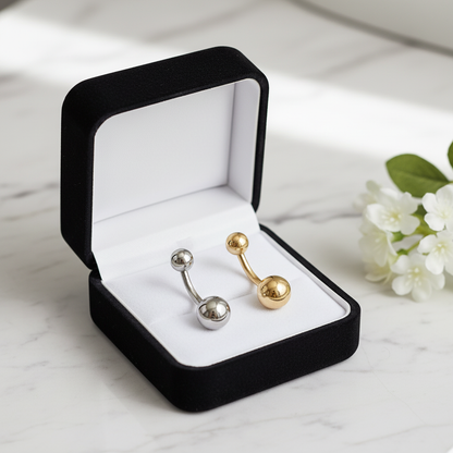 316L Surgical Steel Plain Design Belly Navel Ring  Steel  - 8x5mm Ball - 14g Thickness - 11mm Length