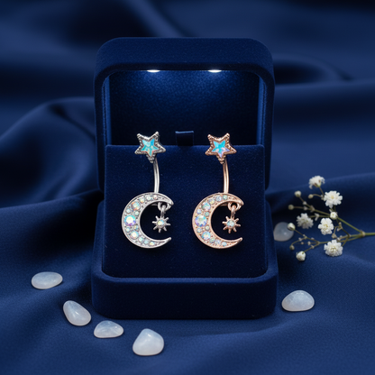 316L Surgical Steel Crescent Moon with Cubic Zirconia Design Belly Navel Ring 15.5x5mm Ball - 14g Thickness - 11mm Length