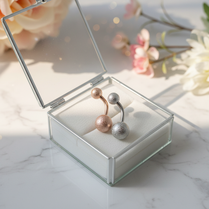 316L Surgical Steel Plain with Sandpaper Texture Design  Belly Navel Ring  Steel  - 8x5mm Ball - 14g Thickness - 11mm Length