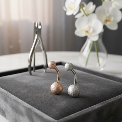 316L Surgical Steel Plain with Sandpaper Texture Design  Belly Navel Ring  Steel  - 8x5mm Ball - 14g Thickness - 11mm Length