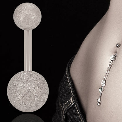 316L Surgical Steel Plain with Sandpaper Texture Design  Belly Navel Ring  Steel  - 8x5mm Ball - 14g Thickness - 11mm Length