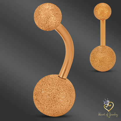 316L Surgical Steel Plain with Sandpaper Texture Design  Belly Navel Ring  Steel  - 8x5mm Ball - 14g Thickness - 11mm Length