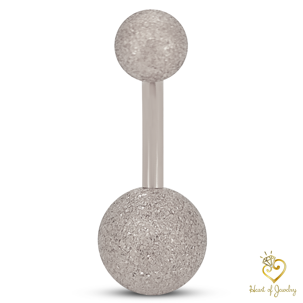 316L Surgical Steel Plain with Sandpaper Texture Design  Belly Navel Ring  Steel  - 8x5mm Ball - 14g Thickness - 11mm Length