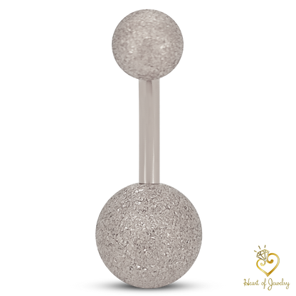 316L Surgical Steel Plain with Sandpaper Texture Design  Belly Navel Ring  Steel  - 8x5mm Ball - 14g Thickness - 11mm Length
