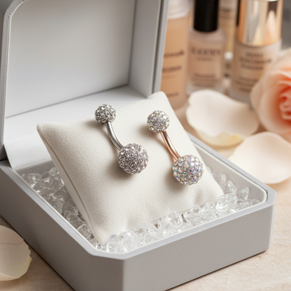 316L Surgical Steel Multi Cubic Zirconia Disco Ball Design  Belly Navel Ring  Steel  - 8x5mm Ball - 14g Thickness - 10mm Length