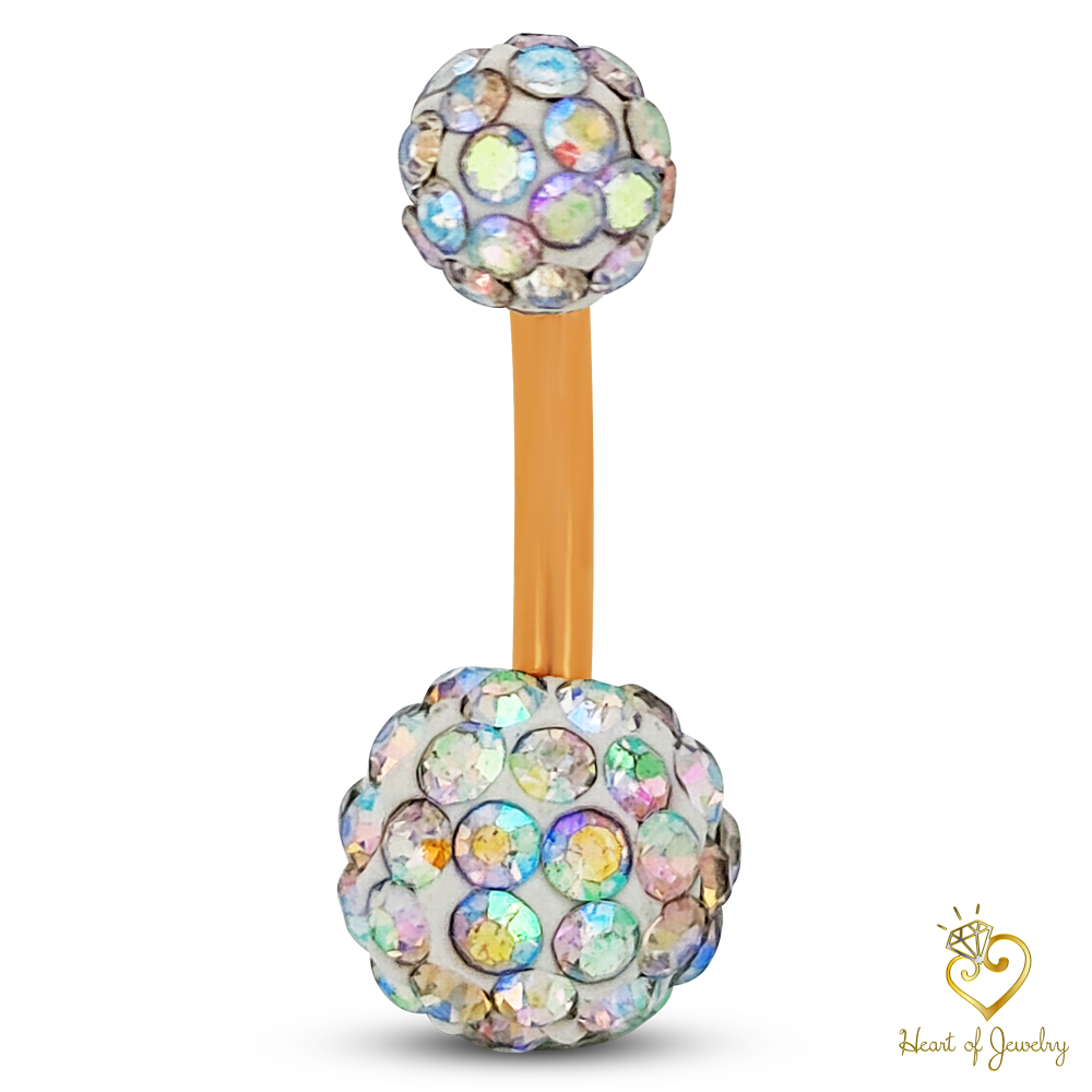 316L Surgical Steel Multi Cubic Zirconia Disco Ball Design  Belly Navel Ring  Steel  - 8x5mm Ball - 14g Thickness - 10mm Length