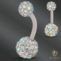316L Surgical Steel Multi Cubic Zirconia Disco Ball Design  Belly Navel Ring  Steel  - 8x5mm Ball - 14g Thickness - 10mm Length