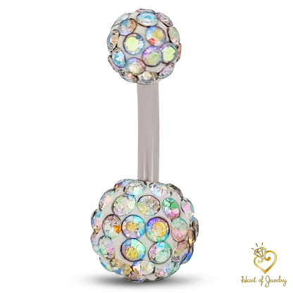 316L Surgical Steel Multi Cubic Zirconia Disco Ball Design  Belly Navel Ring  Steel  - 8x5mm Ball - 14g Thickness - 10mm Length
