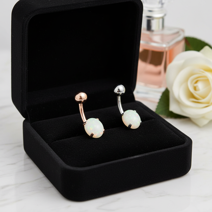 316L Surgical Steel Prong Set Opalite Resemble Belly Navel Ring  Steel Color - 8x5mm Ball - 14g Thickness - 10mm Length