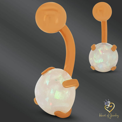 316L Surgical Steel Prong Set Opalite Resemble Belly Navel Ring  Steel Color - 8x5mm Ball - 14g Thickness - 10mm Length