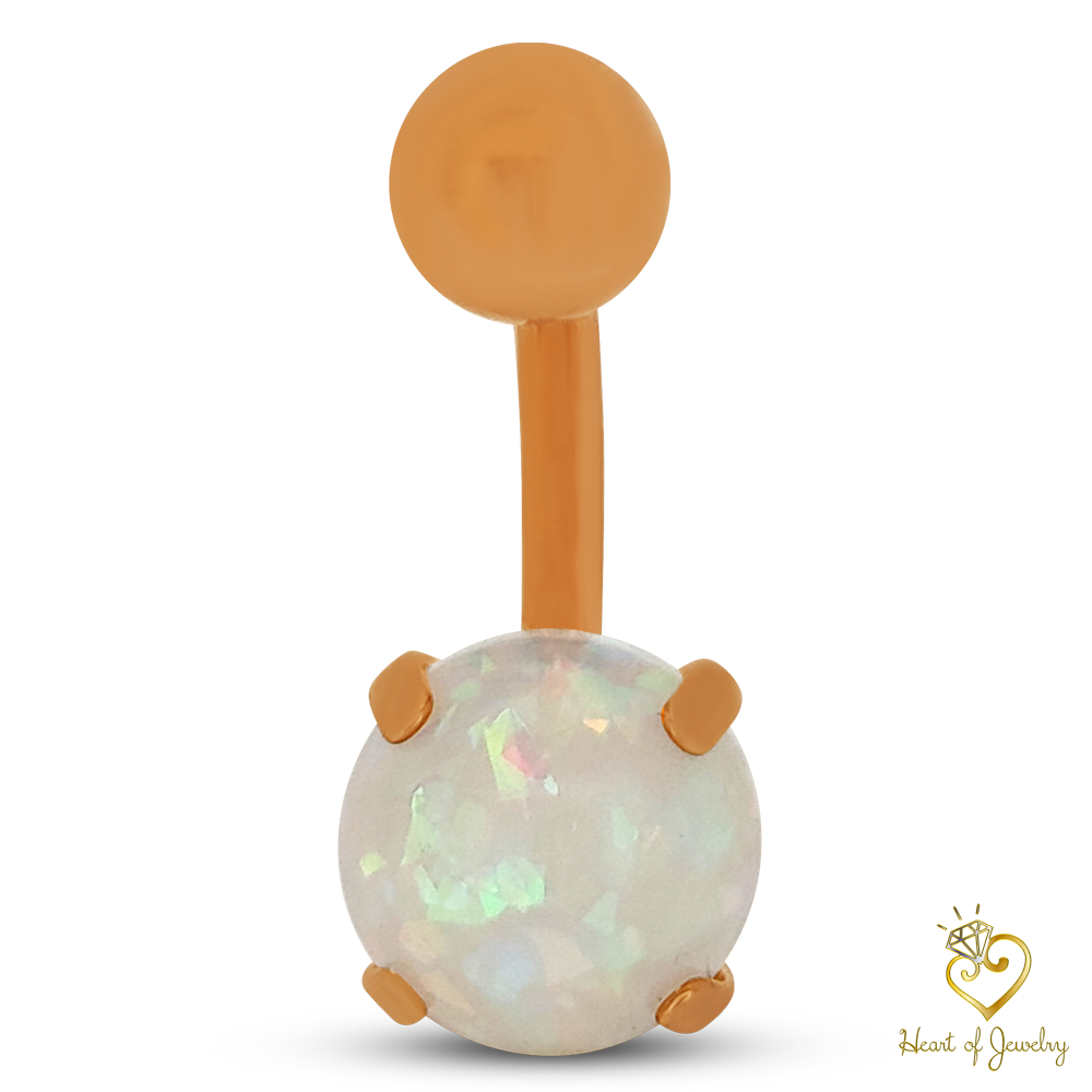 316L Surgical Steel Prong Set Opalite Resemble Belly Navel Ring  Steel Color - 8x5mm Ball - 14g Thickness - 10mm Length