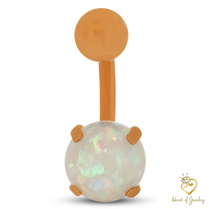 316L Surgical Steel Prong Set Opalite Resemble Belly Navel Ring  Steel Color - 8x5mm Ball - 14g Thickness - 10mm Length