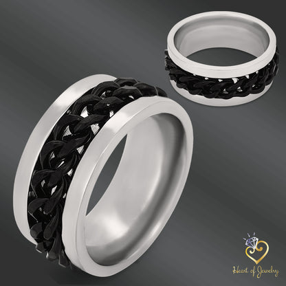 Silvery Titanium Steel Twist Chain Finger Ring Rotating Twist Stainless Steel Band Rings