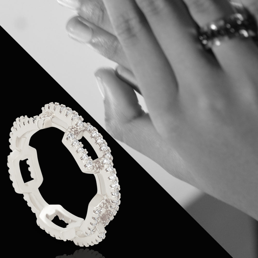 Copper Zircon Cuban Link Chain Finger Ring