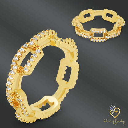 Copper Zircon Cuban Link Chain Finger Ring
