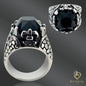 Faceted Onyx Square Gem Royal Fleur De  Lis Dragon Claw Cast Ring Stainless Steel