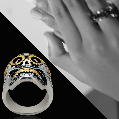 Gold Cross Day of the Dead Skull Ring – Stainless Steel Casting