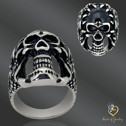 Rose Decorated Steel Claws Grasping  Black Skull Stainless Steel Casting Rings