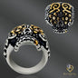 Day of the Dead Sugar Skull with Gold PVD  Plated Floral Eyes Stainless Steel Casting Rings