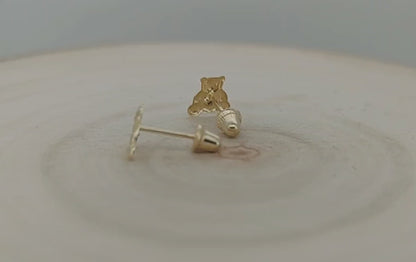 14K Solid Gold Baby Bear Earrings with Cubic Zirconia – Adorable & Safe for Infants
