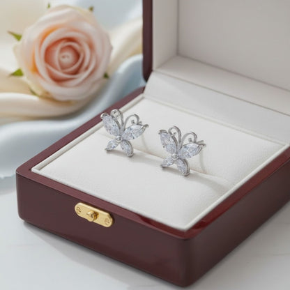 925 Sterling Silver Butterfly Stud Earrings – Sparkling CZ Wings for a Graceful Look