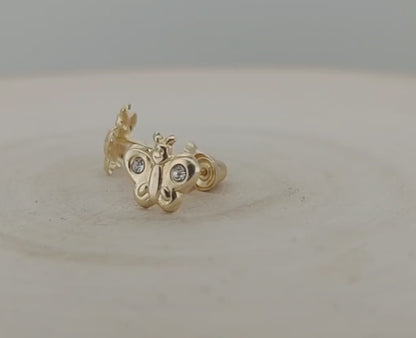 14K Solid Gold Butterfly Baby Earrings with CZ – Dainty & Safe for Little Ears