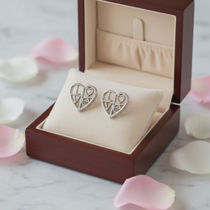 925 Sterling Silver 'LOVE' Heart Cutout Stud Earrings – Sweet & Sentimental Style