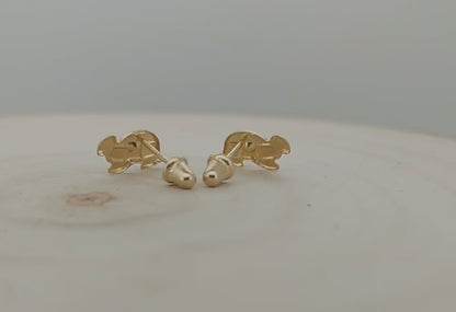 14K Solid Gold Turtle Baby Earrings with CZ – Safe Screw Backs for Little Ears